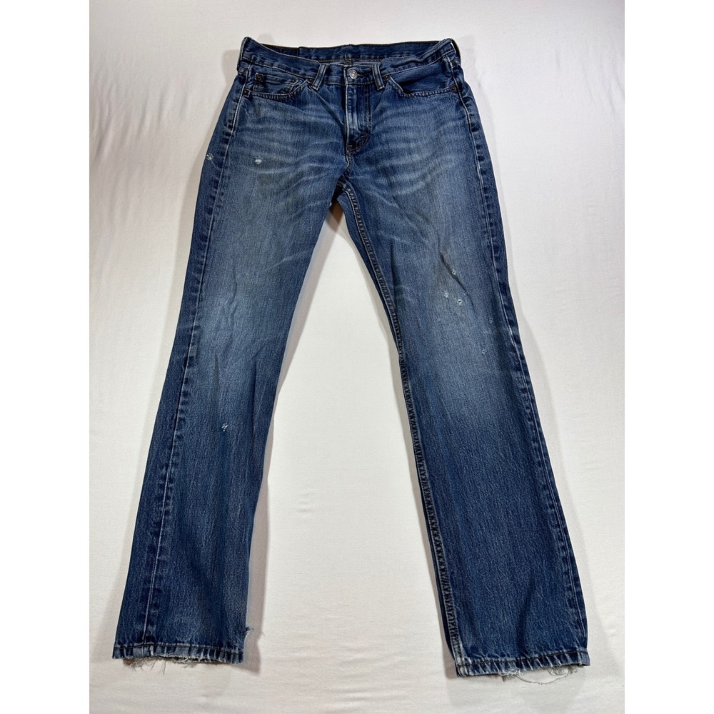 Levis 514 Straight Fit Jeans Mens 32x32 Medium Wash Distressed Denim Blue
